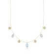 6.00 ct. t.w. Blue Topaz and 3.60 ct. t.w. Peridot Station Necklace in 14kt Yellow Gold