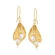 4.5-5mm Cultured Pearl Leaf Drop Earrings in 18kt Yellow Gold Over Sterling Silver