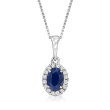 1.00 Carat Sapphire and .15 ct. t.w. Diamond Pendant Necklace in 14kt White Gold