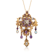 C. 1950 Vintage Opal and 3.90 ct. t.w. Multi-Stone Pin Pendant Necklace in 14kt and 18kt Gold