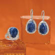 20.00 ct. t.w. Opaque Sapphire and .10 ct. t.w. White Topaz Basketweave Drop Earrings in Sterling Silver