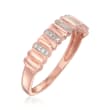 18kt Rose Gold Over Sterling Silver Ribbed Ring with Diamond Accents