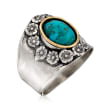 Bezel-Set Turquoise Flower Ring in Sterling Silver and 14kt Gold