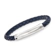 Phillip Gavriel Men's Blue Leather Sterling Silver Bracelet with Sapphire Accent and Magnetic Clasp
