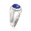 C. 1970 Vintage Men's 3.40 Carat Synthetic Sapphire Ring with Diamond Accents in 14kt White Gold