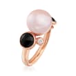 C. 1990 Vintage Mimi Milano 6mm Violet Cultured Pearl, Black Onyx and .10 ct. t.w. Diamond Ring in 18kt Rose Gold
