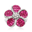 3.00 ct. t.w. Ruby and .35 ct. t.w. Diamond Flower Ring in 18kt White Gold