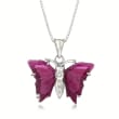 C. 1990 Vintage 7.72 ct. t.w. Pink Tourmaline Butterfly Pendant Necklace in Platinum and 14kt White Gold