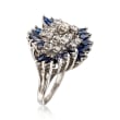 C. 1970 Vintage 3.60 ct. t.w. Sapphire and 1.30 ct. t.w. Diamond Ring in 14kt White Gold 
