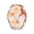 C. 1950 Vintage Shell Cameo Pin/Pendant with Diamond Accent in 14kt White Gold