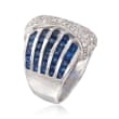 4.20 ct. t.w. Sapphire and .63 ct. t.w. Diamond Multi-Row Ring in 18kt White Gold