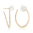 11.5-12mm Cultured Pearl Front-Facing Hoop Earrings in 18kt Gold Over Sterling