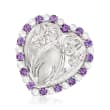 3.5-4mm Cultured Pearl and 1.90 ct. t.w. Amethyst Heart with Flowers Pin in Sterling Silver
