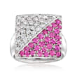 C. 1990 Vintage 1.05 ct. t.w. Pink Sapphire and .80 ct. t.w. Diamond Square Ring in 18kt White Gold