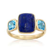 Lapis and 1.10 ct. t.w. Blue Topaz Ring in 14kt Yellow Gold
