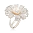 9-9.5mm Cultured Pearl Flower Ring in Sterling Silver
