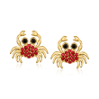 .30 ct. t.w. Ruby and .10 ct. t.w. Black Spinel Crab Earrings in 18kt Gold Over Sterling