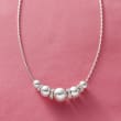 6-10mm Sterling Silver Bead Necklace with .20 ct. t.w. Diamonds