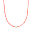 4mm Pink Coral Bead and 8.5-9mm Cultured Pearl Necklace with 18kt Gold Over Sterling