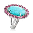 Turquoise, 2.40 ct. t.w. Rhodolite Garnet and .50 ct. t.w. White Zircon Ring in Sterling Silver