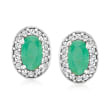 .30 ct. t.w. Emerald and .12 ct. t.w. Diamond Earrings in Sterling Silver
