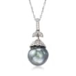 10-10.5mm Cultured Tahitian Pearl Pendant Necklace with Diamond Accents in 14kt White Gold