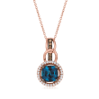 Le Vian &quot;Chocolatier&quot; 1.50 Carat Deep Sea Blue Topaz Pendant Necklace with .17 ct. t.w. Chocolate and Vanilla Diamonds in 14kt Strawberry Gold