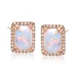 Opal and .15 ct. t.w. Diamond Frame Stud Earrings in 14kt Rose Gold