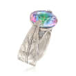 14mm Simulated Multicolored Quartz Leaf Ring in Sterling Silver
