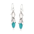 Turquoise-Blue Glass Leaf Drop Earrings in Silvertone