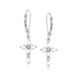 3-3.5mm Cultured Pearl Cross Drop Earrings with Diamond Accents in Sterling Silver