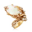C. 1970 Vintage Opal and .45 ct. t.w. Diamond Tree Root-Motif Ring in 14kt Yellow Gold