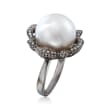 14-14.5mm Cultured South Sea Pearl and .53 ct. t.w. Diamond Floral Ring in 14kt White Gold