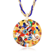 Italian Multicolored Murano Glass Pendant  Necklace with 18kt Gold Over Sterling