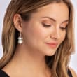 10-10.5mm Cultured Pearl Leaf Drop Earrings in Sterling Silver
