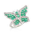 1.60 ct. t.w. Emerald and .50 ct. t.w. White Zircon Butterfly Ring in Sterling Silver