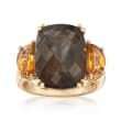 C. 1990 Vintage 9.15 Carat Smoky Quartz and 1.20 ct. t.w. Citrine Ring in 14kt Yellow Gold