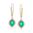 1.60 ct. t.w. Emerald and .50 ct. t.w. Diamond Drop Earrings in 14kt Yellow Gold