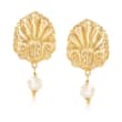 Italian Cultured Pearl Seashell Earrings in 18kt Yellow Gold Over Sterling