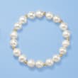 9-10mm Cultured Pearl Stretch Bracelet with 14kt Yellow Gold