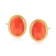 Oval Coral Stud Earrings in 14kt Yellow Gold  