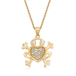 .20 ct. t.w. CZ Frog Adjustable Pendant Necklace in 14kt Two-Tone Gold