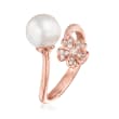 Mikimoto &quot;Cherry Blossom&quot; 8mm A+ Akoya Pearl and .11 ct. t.w. Diamond Bypass Ring in 18kt Rose Gold
