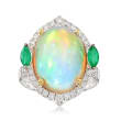Oval Opal Cabochon Ring with .62 ct. t.w. Diamonds and .40 ct. t.w. Emeralds in 18kt Two-Tone Gold