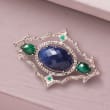 12.00 Carat Sapphire, 2.38 ct. t.w. Emerald and 1.20 ct. t.w. Champagne Diamond Pin in Sterling Silver