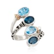 3.70 ct. t.w. Swiss and London Blue Topaz Bypass Ring in Sterling Silver with 14kt Gold