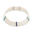 4.5-5mm Cultured Pearl with Turquoise and Lapis Choker Necklace in 14kt Yellow Gold and Sterling Silver