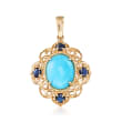 Sleeping Beauty Turquoise and .40 ct. t.w. Sapphire Pendant in 14kt Yellow Gold