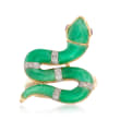 Green Jade Snake Ring with Diamond and Ruby Accents in 14kt Yellow Gold