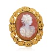 C. 1930 Vintage Agate Cameo Floral Pin in 18kt Yellow Gold
